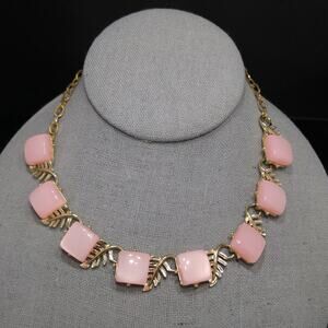 Mid-Century Pink Moonglow Choker Necklace, Lucite Squares, 1950s Vintage Jewelry